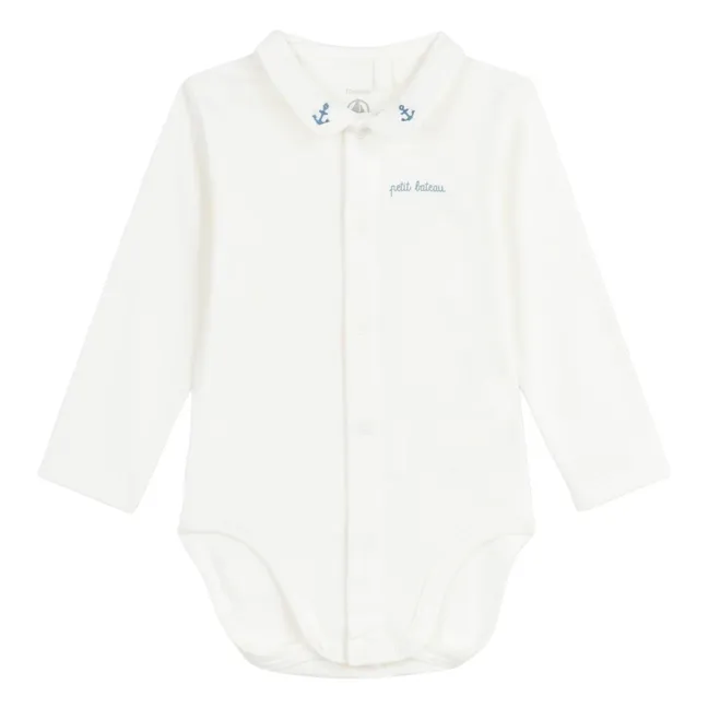 Body Col Brodé Coton Bio | Bleu
