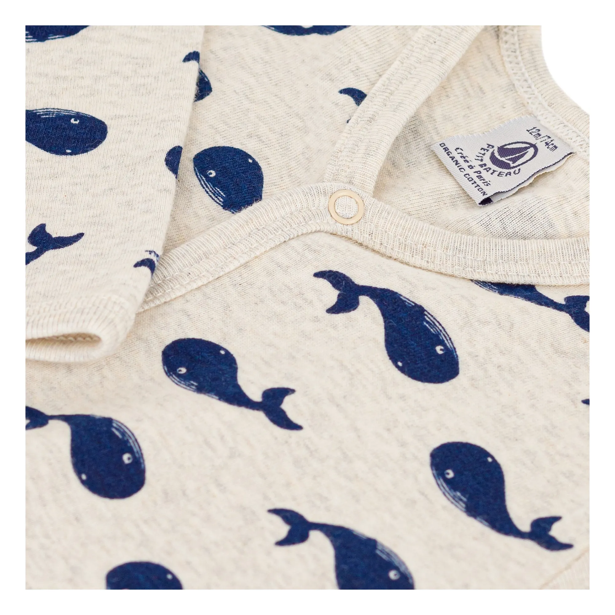 Pyjama Dors Bien Sans Pieds Baleines Coton Bio | Beige chiné- Image produit n°2