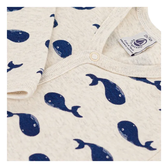 Dors Bien Sans Pieds Baleines Pyjama aus Bio-Baumwolle | Beige meliert