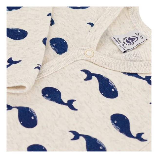 Pijama Sleep Well No Feet Whale Algodón orgánico | Beige chiné