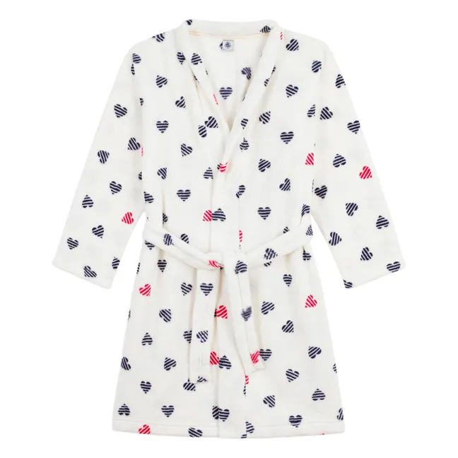 Robe de Chambre Cœurs Rayés | Blanc
