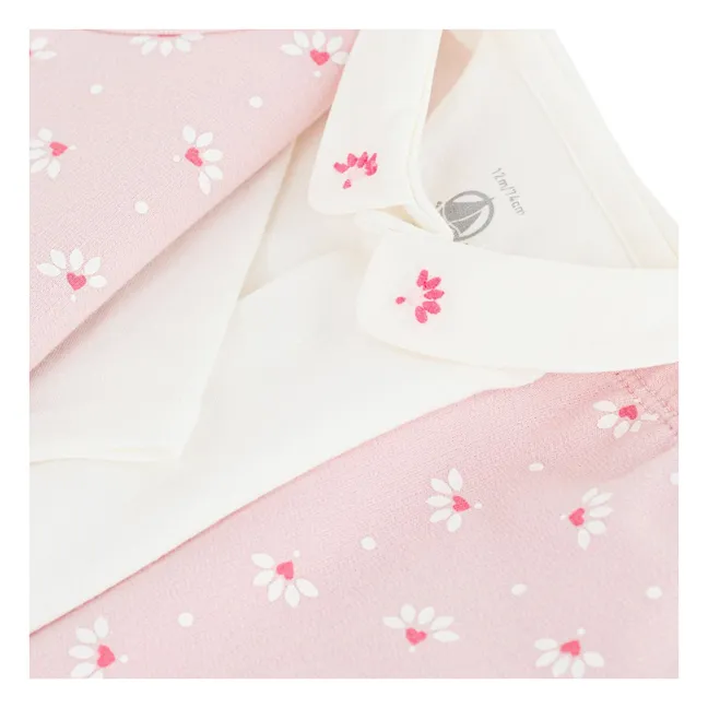 Ensemble Cardigan Pantalon et Body Fleuris Coton Bio | Rose