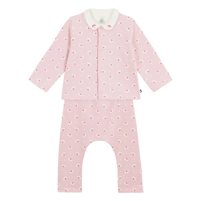 Ensemble Cardigan Pantalon et Body Fleuris Coton Bio | Rose