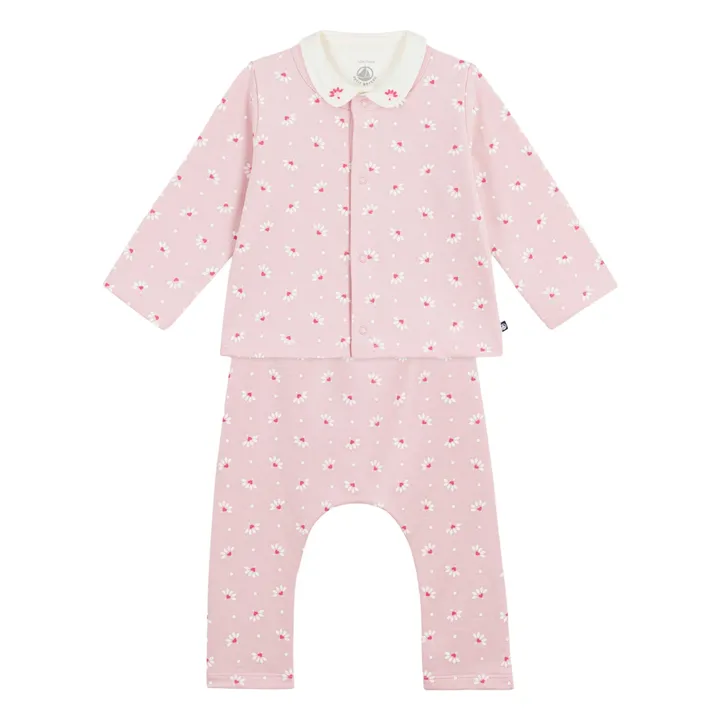 Conjunto de pantalón y body de algodón orgánico con estampado floral | Rosa- Imagen del producto n°0