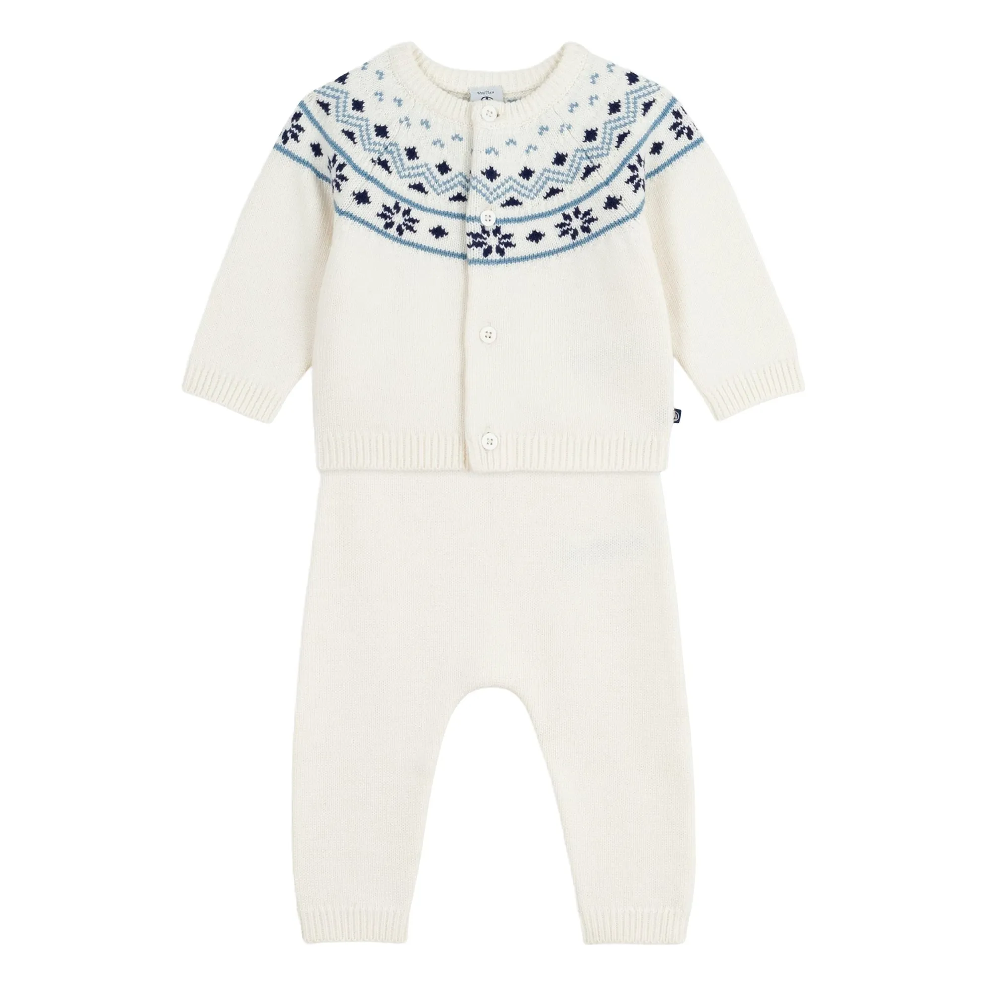 Petit Bateau Ecru Wool Cardigan And Pants Set