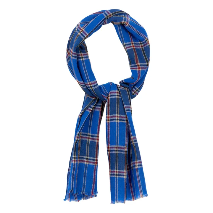 Echarpe Georgette Carreaux Laine | Bleu- Image produit n°0