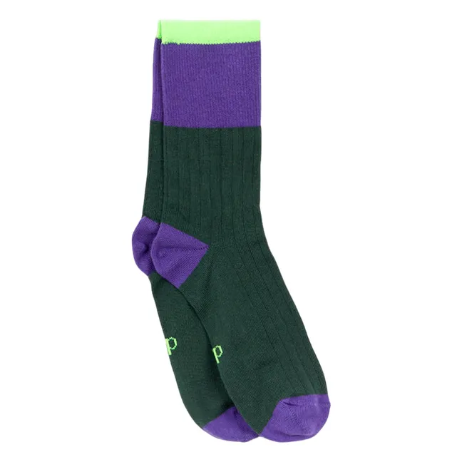Chaussettes Côtelées Rayées | Vert forêt