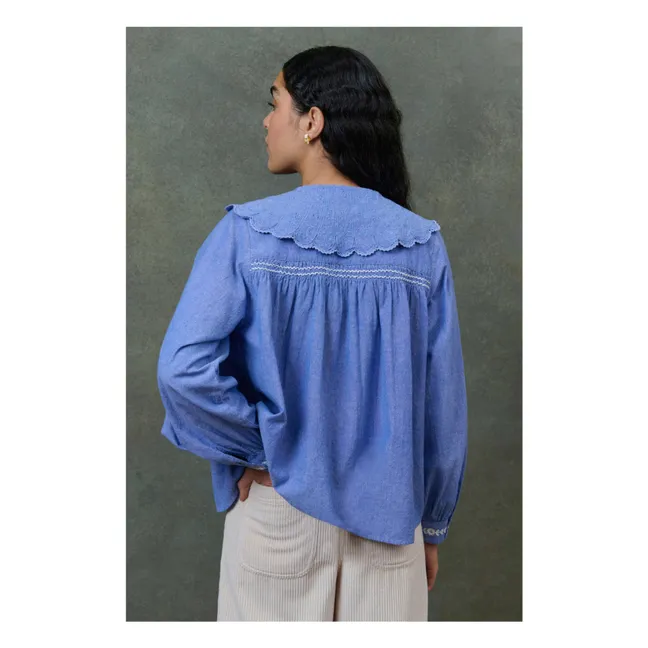 Blusa de algodón orgánico Hyacia Chambray - Colección Femenina | Azul