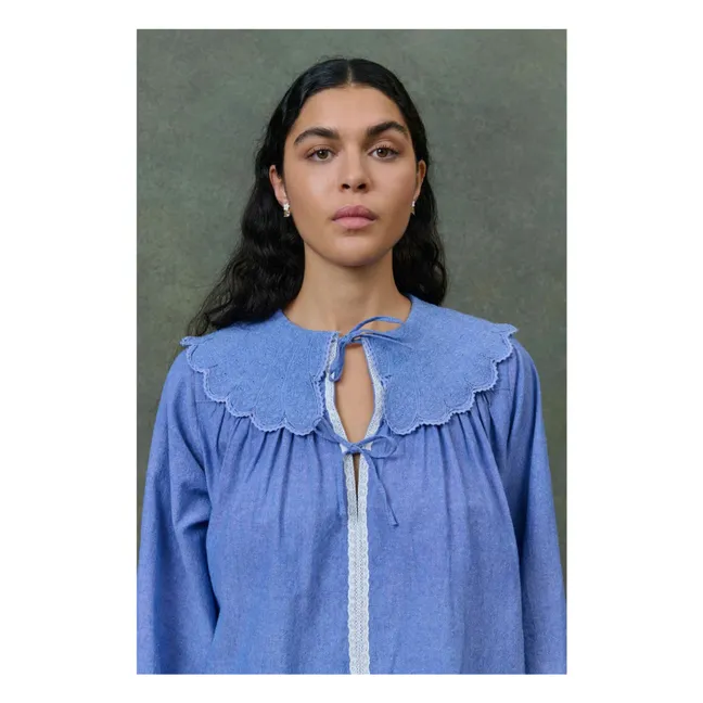 Blusa de algodón orgánico Hyacia Chambray - Colección Femenina | Azul