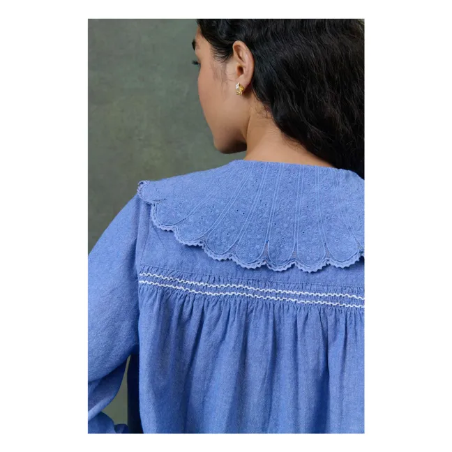 Blusa de algodón orgánico Hyacia Chambray - Colección Femenina | Azul