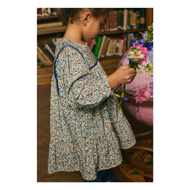 Robe Isatys Fleurie Velours Côtelé Fin | Bleu