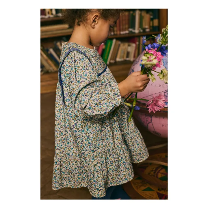 Robe Isatys Fleurie Velours Côtelé Fin | Bleu- Image produit n°6
