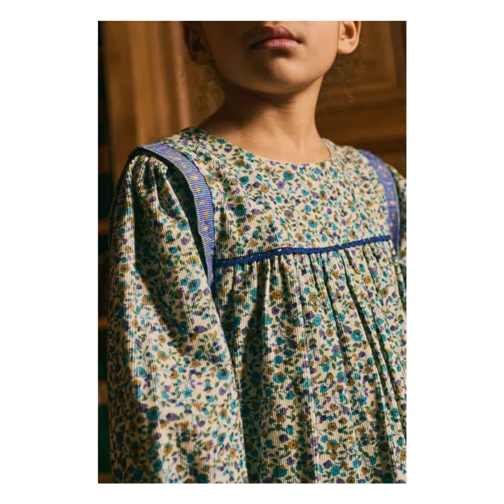 Robe Isatys Fleurie Velours Côtelé Fin | Bleu- Image produit n°5