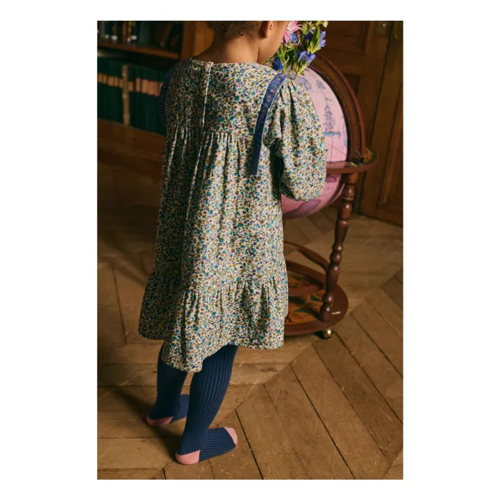 Robe Isatys Fleurie Velours Côtelé Fin | Bleu- Image produit n°3