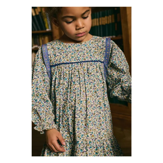 Robe Isatys Fleurie Velours Côtelé Fin | Bleu