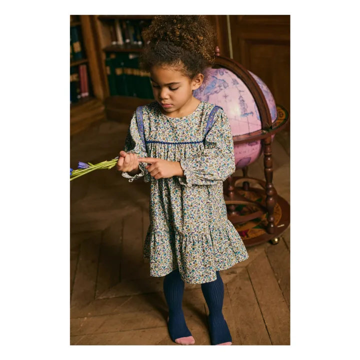 Robe Isatys Fleurie Velours Côtelé Fin | Bleu- Image produit n°2