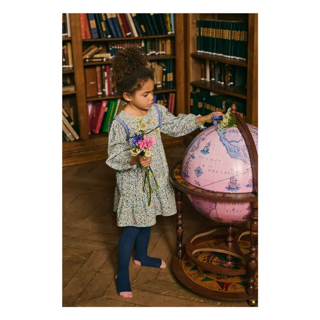 Robe Isatys Fleurie Velours Côtelé Fin | Bleu