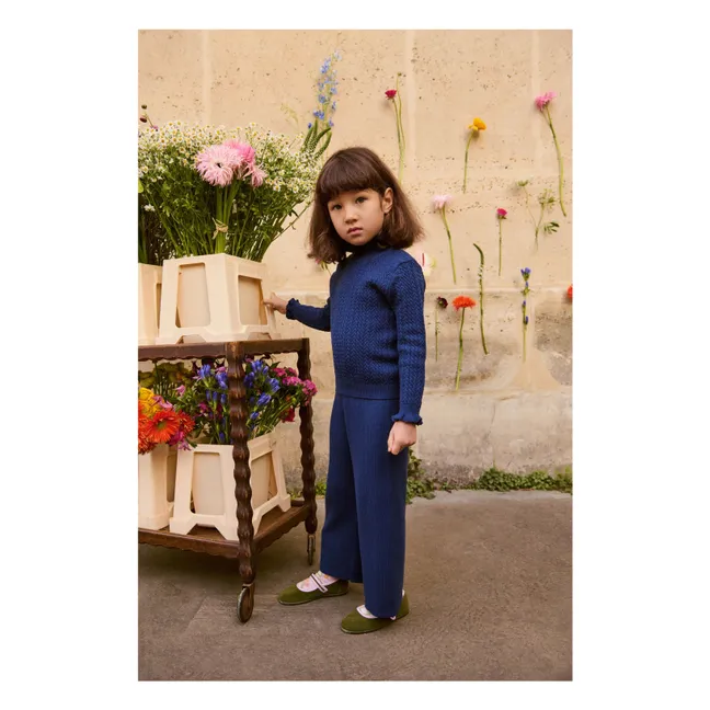 Pull Col Froncé Java Laine | Bleu marine
