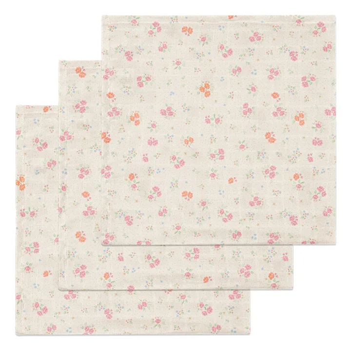 Langes en coton bio Nonoka - Set de 3 | Rose- Image produit n°0
