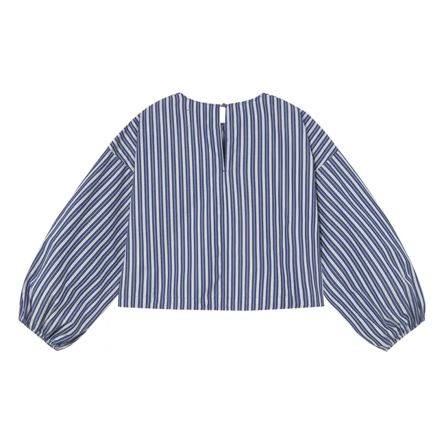 Blouse Manches Bouffantes Rayée | Bleu marine
