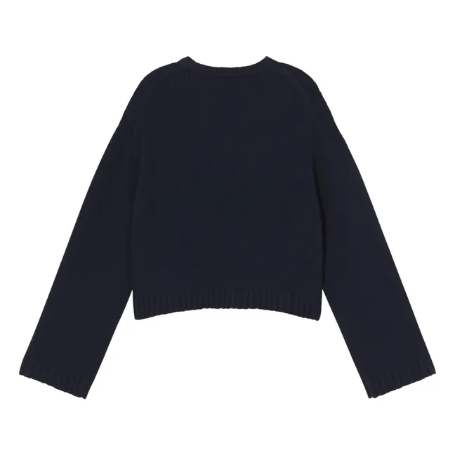 Cardigan Noeuds Laine Mérinos | Bleu marine