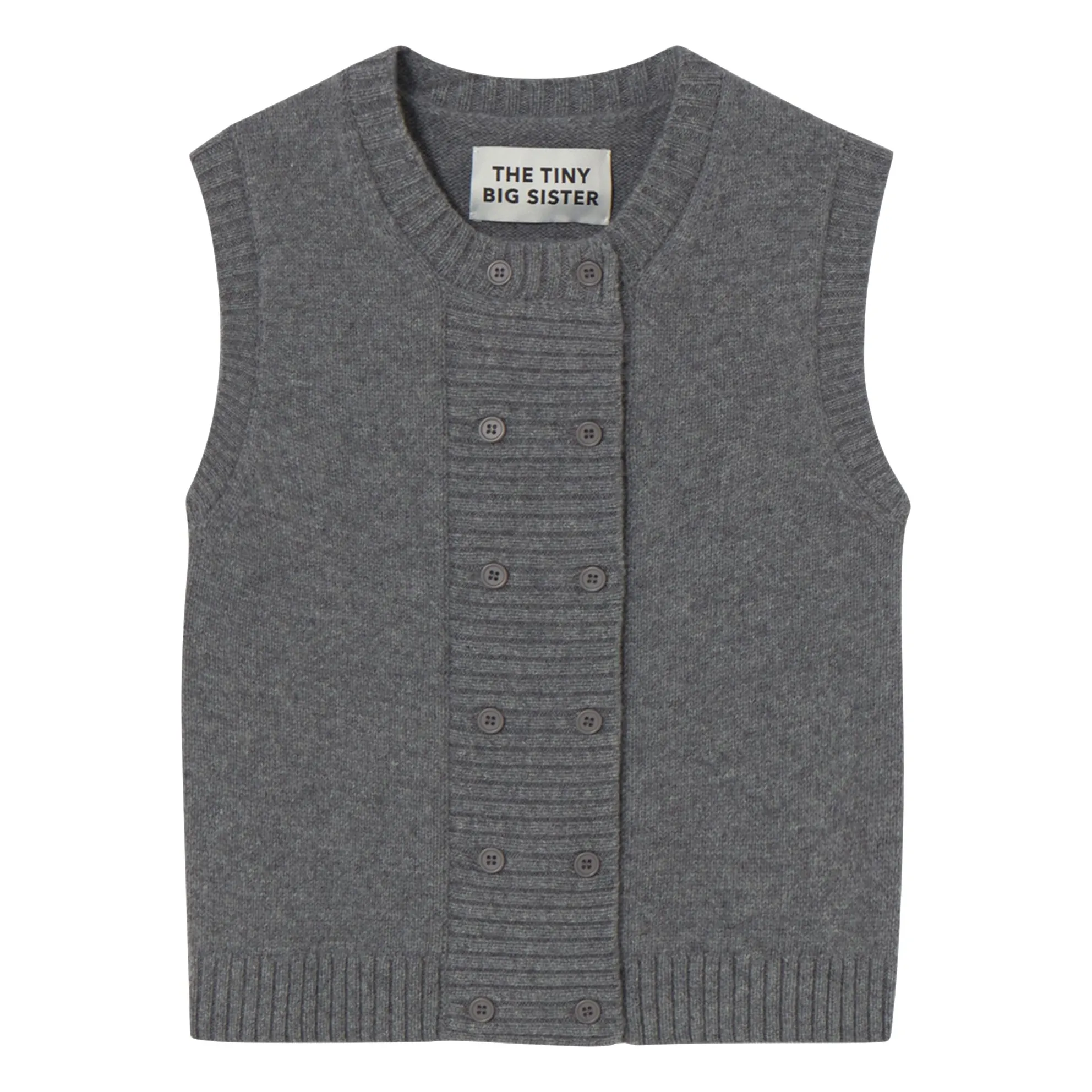 The Tiny Big Sister Dark Heather Grey Sleeveless Buttoned Merino Wool Vest