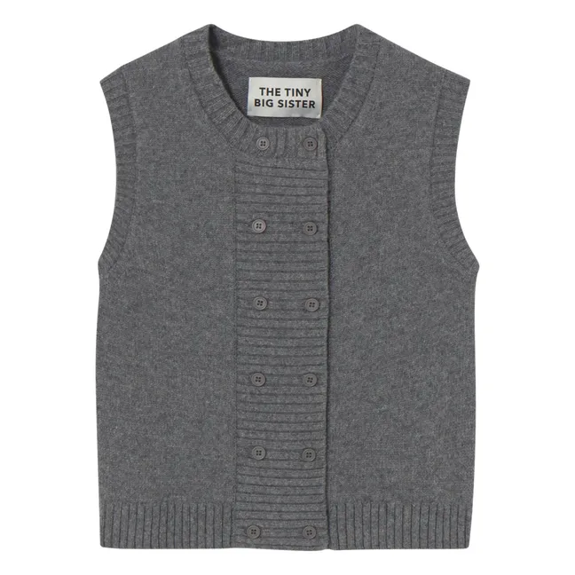 Gilet Sans Manches Boutonné Laine Mérinos | Gris chiné foncé