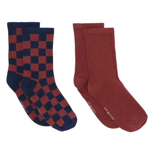 Set of 2 Pairs of Damier Socks | Rust