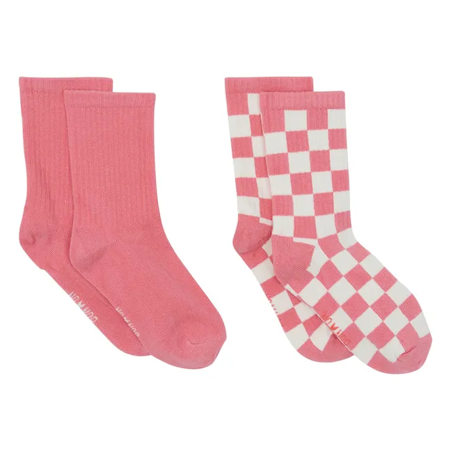 Lot de 2 Paires de Chaussettes Damier | Rose