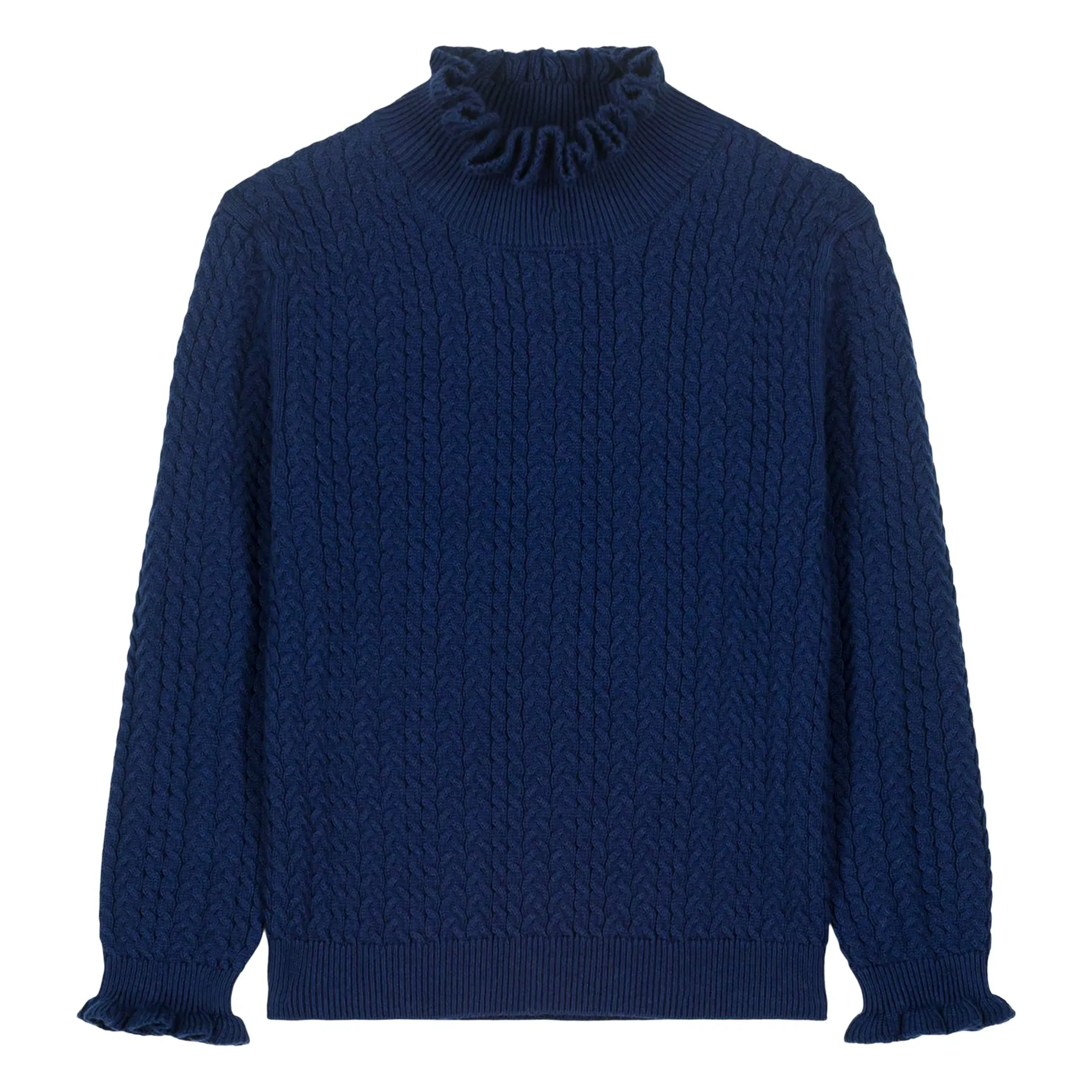 Louise Misha Navy Blue Java Wool Ruched Neck Sweater
