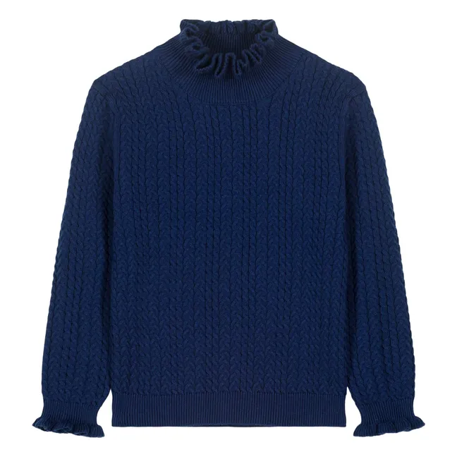 Pull Col Froncé Java Laine | Bleu marine