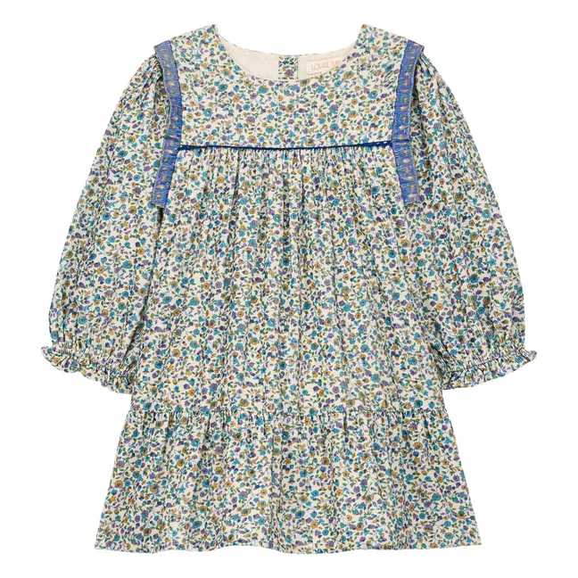 Robe Isatys Fleurie Velours Côtelé Fin | Bleu