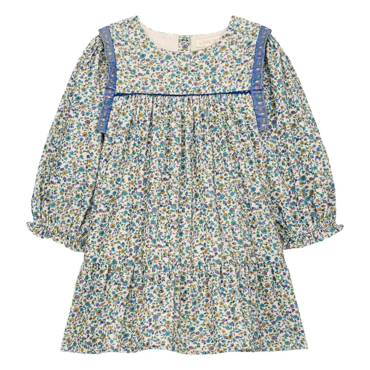 Robe Isatys Fleurie Velours Côtelé Fin | Bleu- Image produit n°0