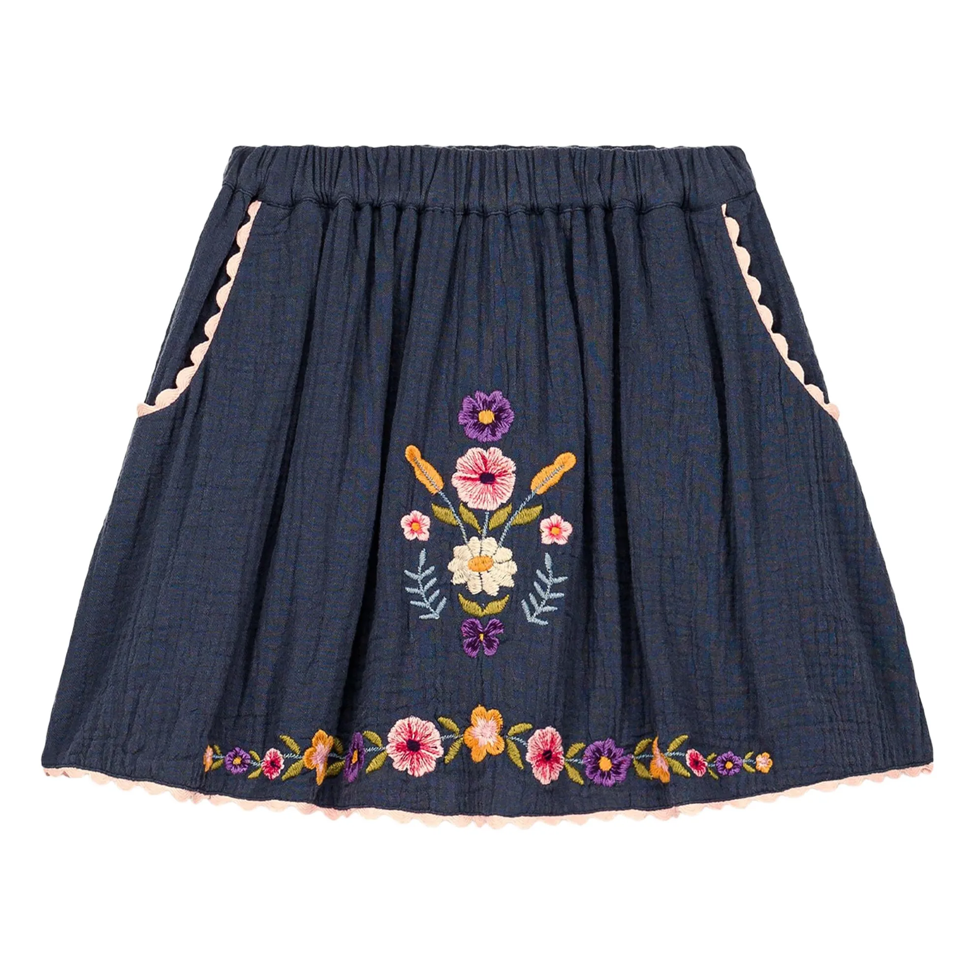 Louise Misha Blue Pialou Embroidered Skirt Organic Cotton