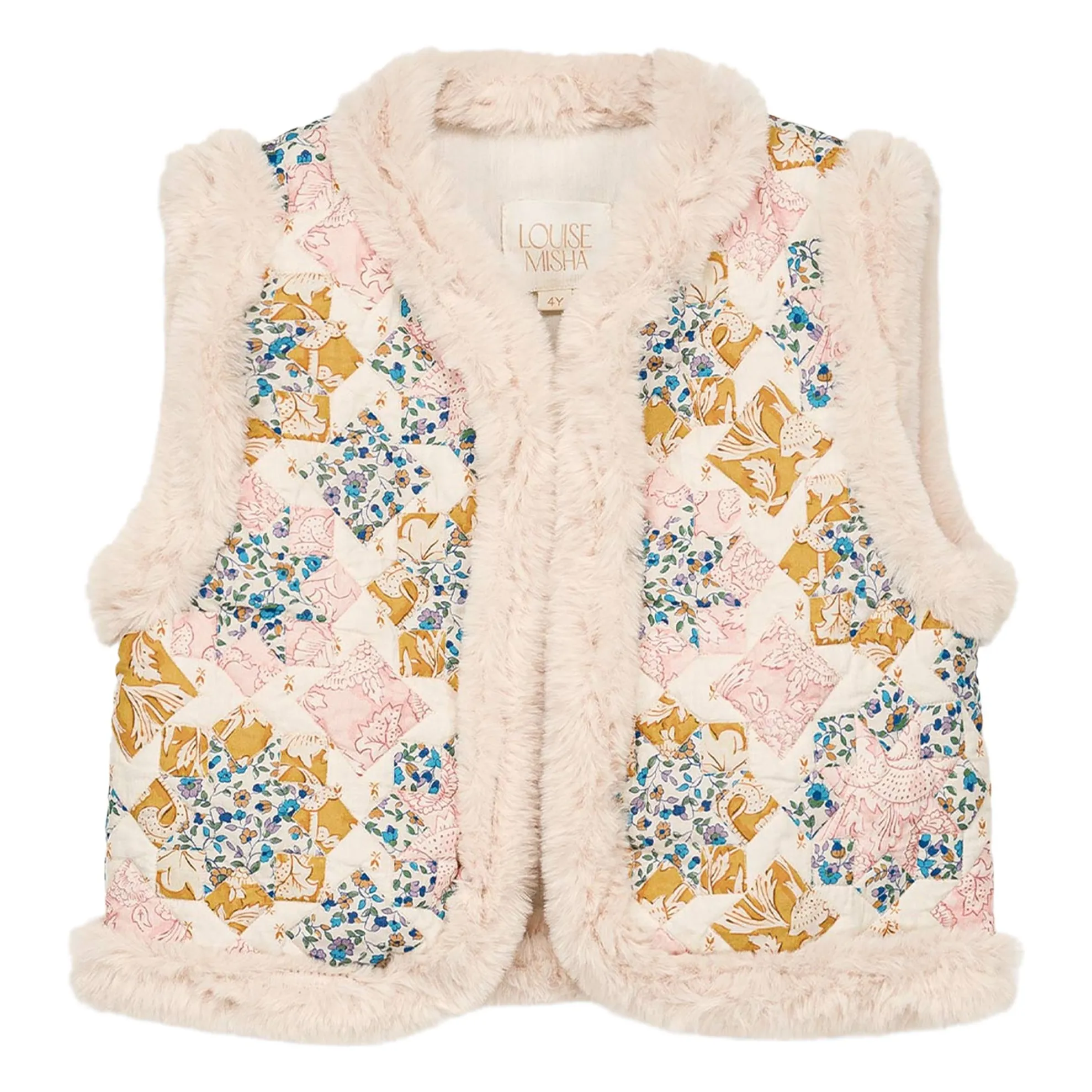 Louise Misha Cream Librane Organic Cotton Fur Look Sleeveless Jacket