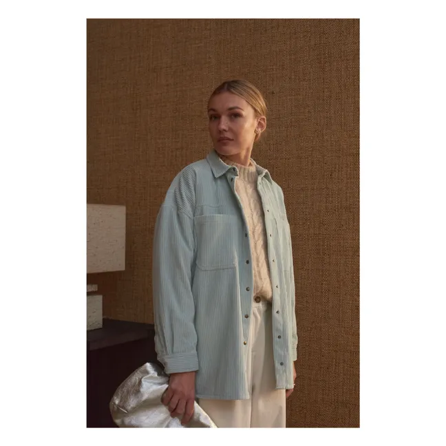 Paola Überhemd aus geripptem Velours - Damenkollektion | Seladon blau