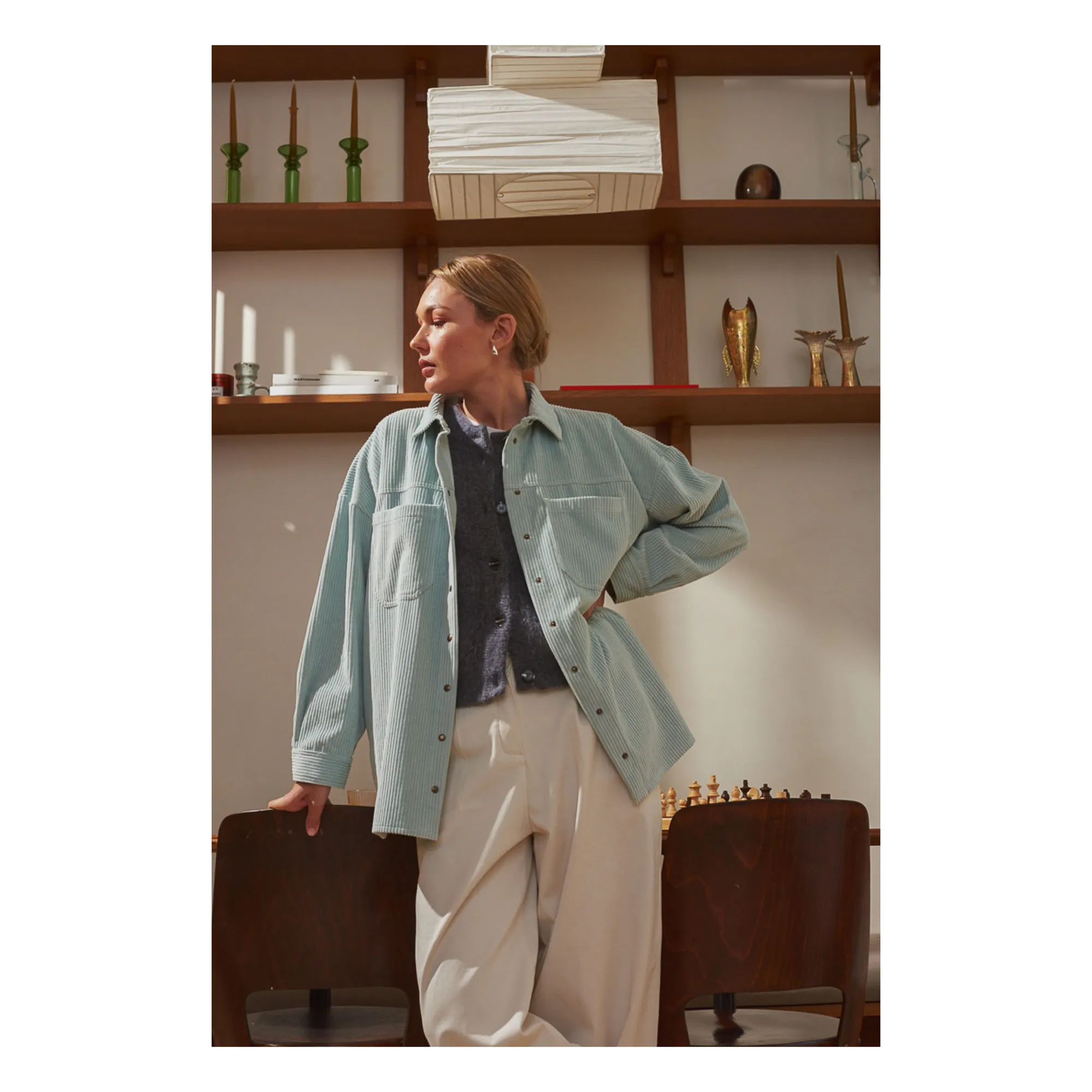 Marlot Paris Women's Celadon Blue Paola Corduroy Overshirt - Collection