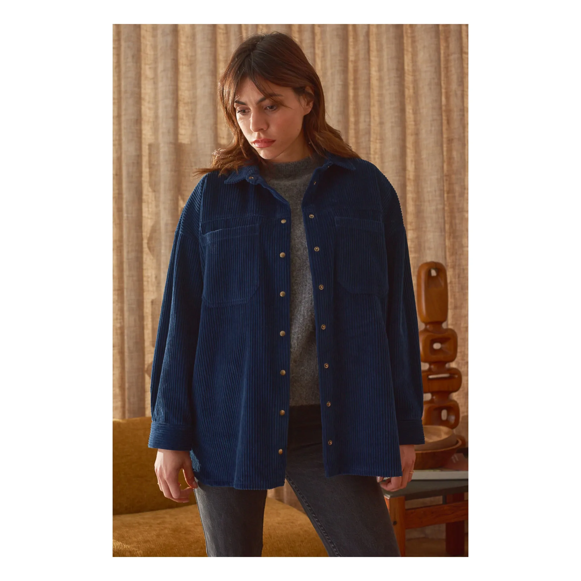 Marlot Paris Women's Navy Blue Paola Corduroy Overshirt - Collection