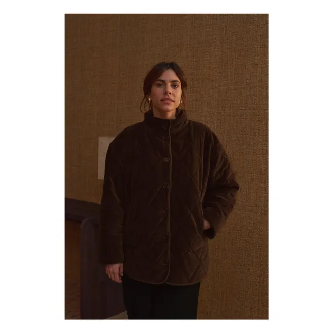 Louisa Velvet Quilted Coat - Women's Collection | Chocolate