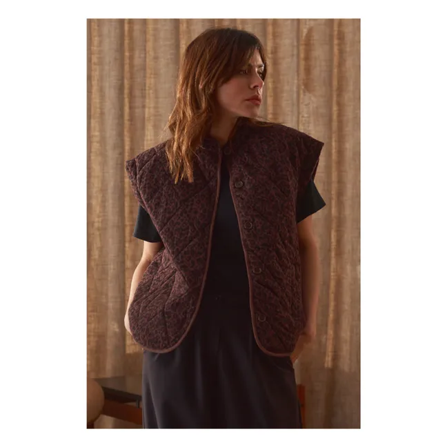 Veste Sans Manches Charlie Léopard Double Gaze de Coton - Collection Femme | Chocolat