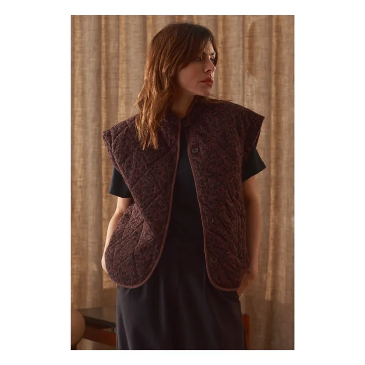 Veste Sans Manches Charlie Léopard Double Gaze de Coton - Collection Femme | Chocolat- Image produit n°2