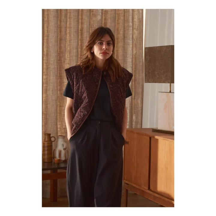 Veste Sans Manches Charlie Léopard Double Gaze de Coton - Collection Femme | Chocolat- Image produit n°1