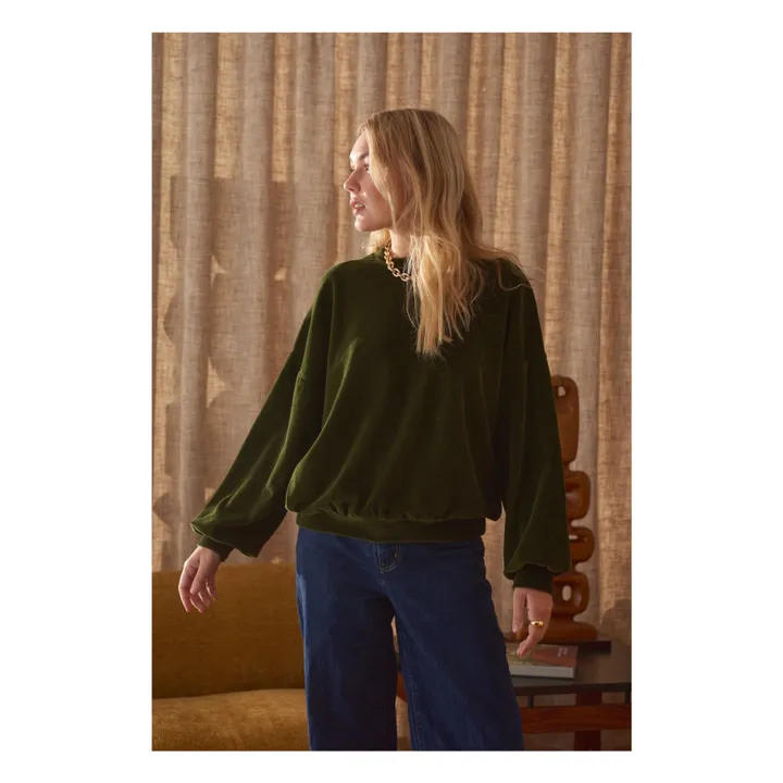 Sweat Jane Velours - Collection Femme | Vert kaki- Image produit n°1