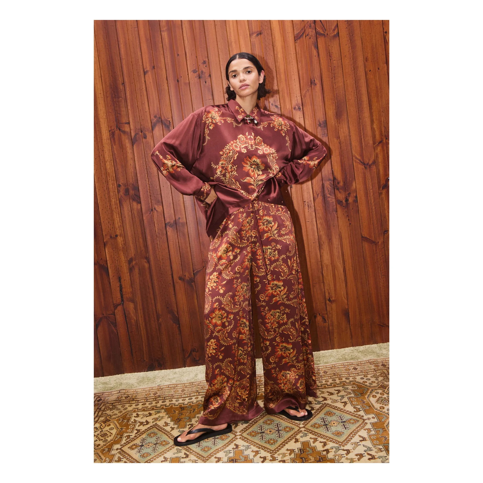 Alémais Burgundy Seraphina Silk Pants