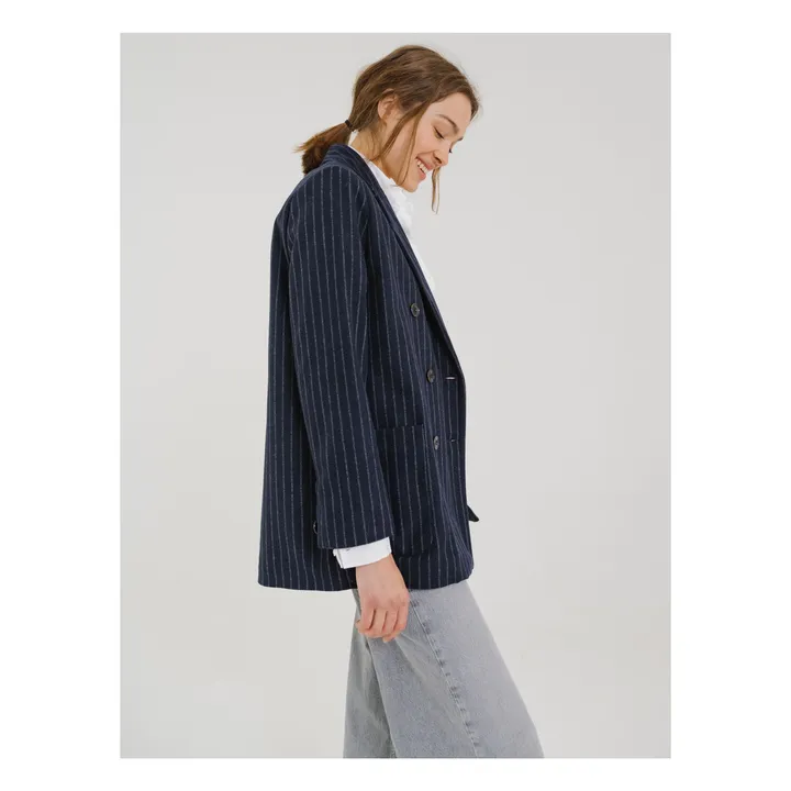 Veste Esma Rayée Laine | Bleu marine- Image produit n°7