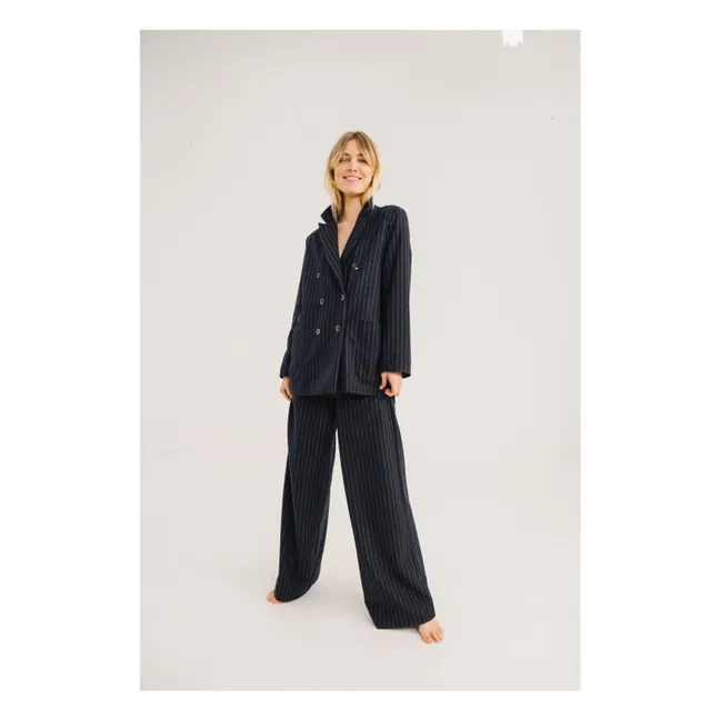 Esma Striped Wool Jacket | Navy blue