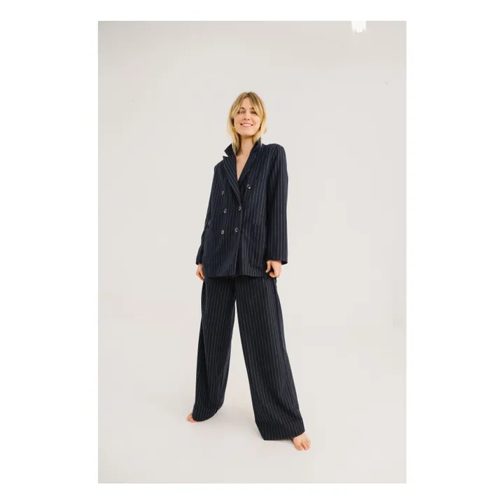 Veste Esma Rayée Laine | Bleu marine- Image produit n°9