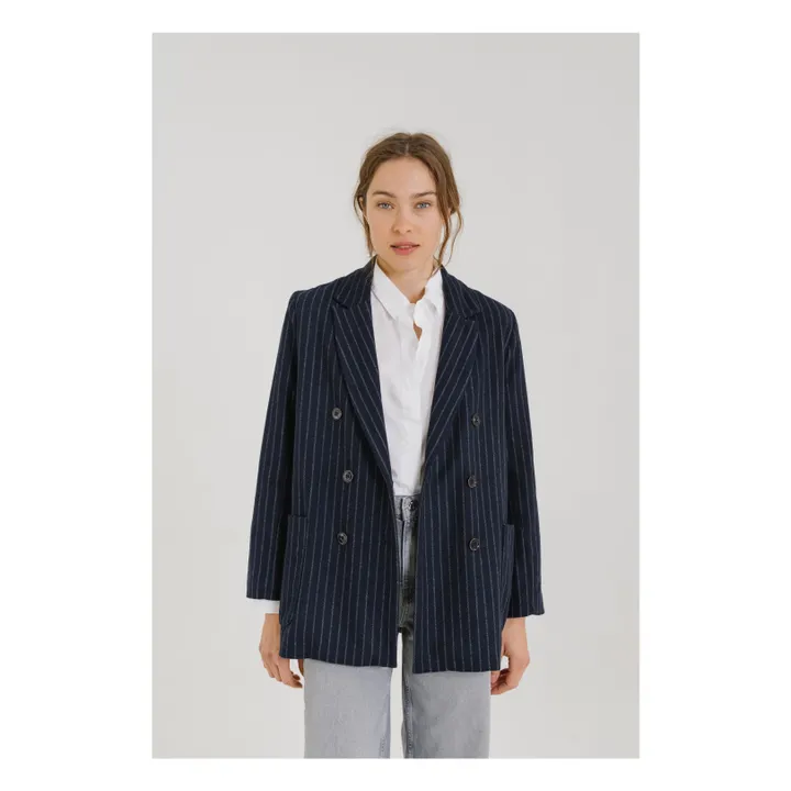 Veste Esma Rayée Laine | Bleu marine- Image produit n°1