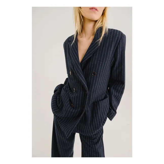 Esma Striped Wool Jacket | Navy blue
