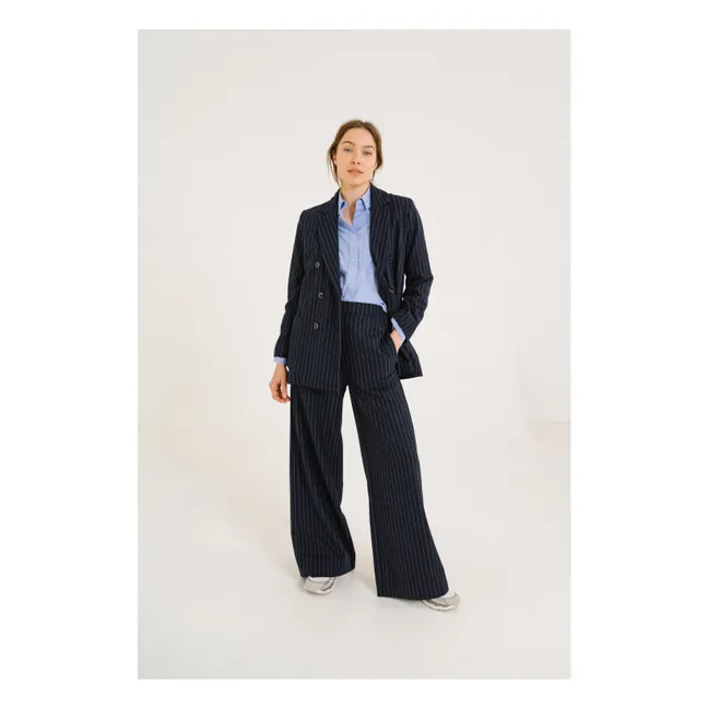 Pantalon Lola Nick Rayé Laine | Bleu marine